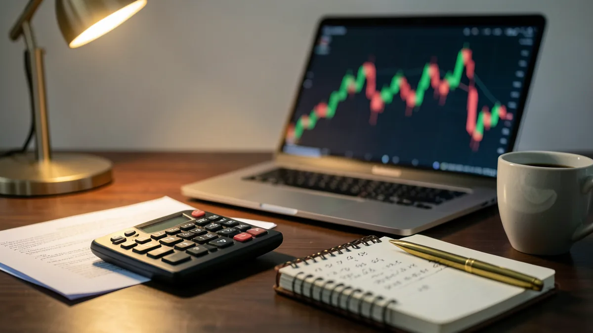 A close-up of a financial news website on a laptop screen showing a stock quote with a bid-ask sprea